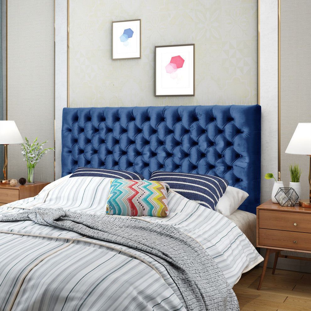 GDF Studio Hunter Tufted Fabric Queen/ Full Headboard, Navy Blue