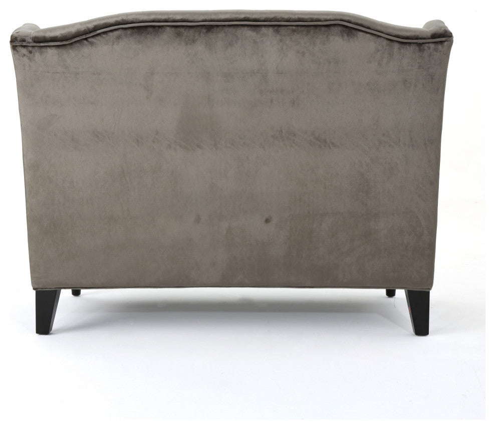 GDF Studio Leona Traditional High Back Tufted Winged Fabric Loveseat, Gray