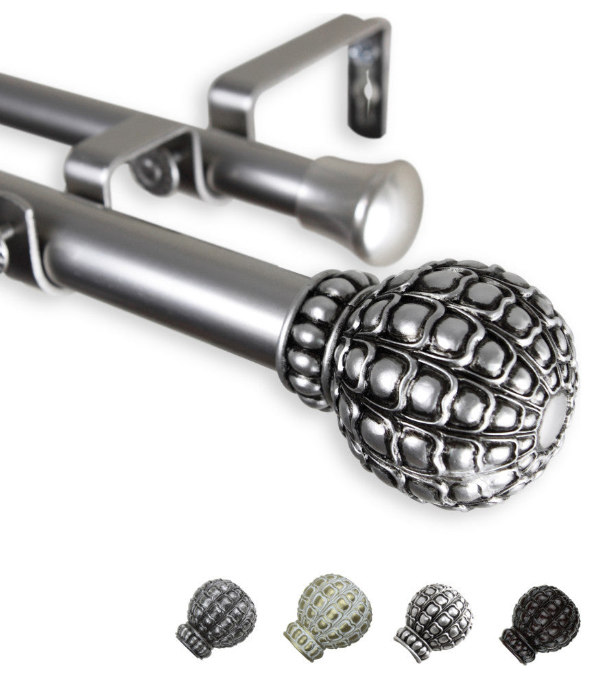 Velia 1" Double Curtain Rod, Satin Nickel, 28-48"