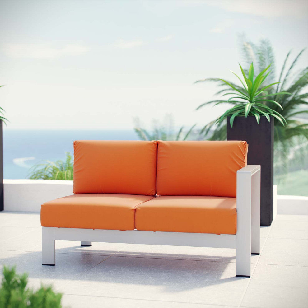 Silver Orange Shore Right-Arm Corner Sectional Outdoor Patio Aluminum Loveseat