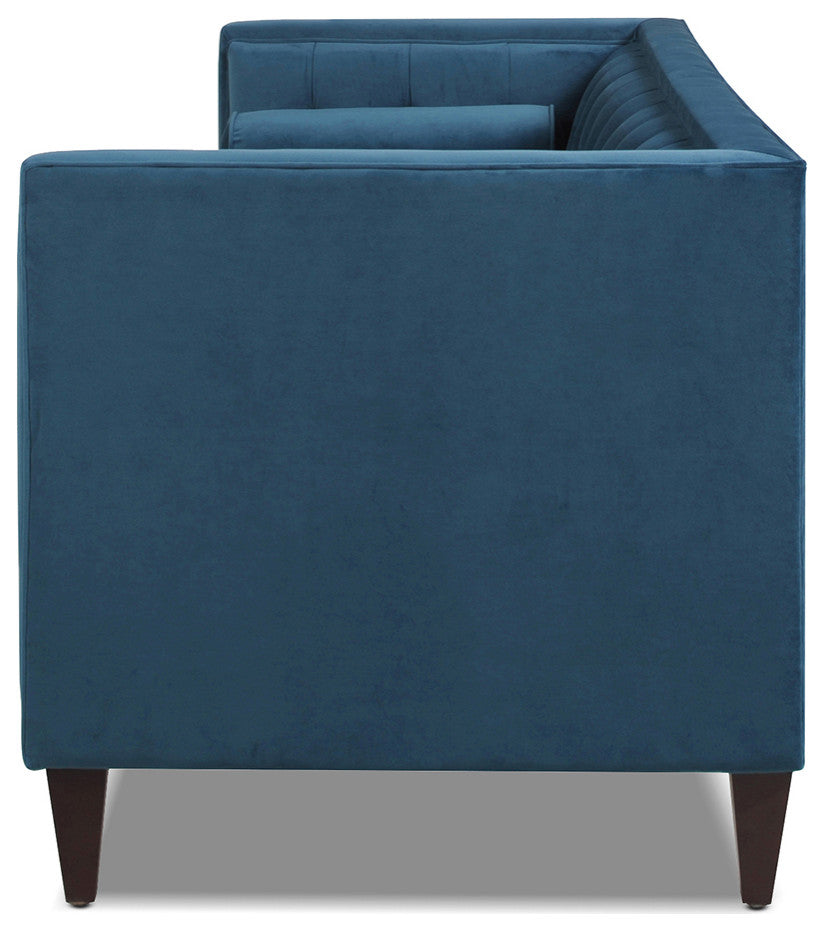 Jack 84" Modern Tuxedo Sofa With Bolster Pillows, Satin Teal Velvet