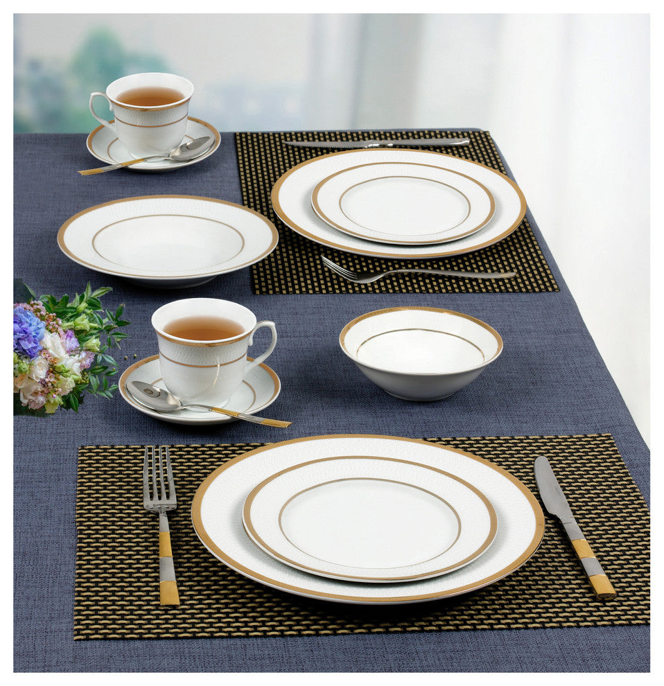 57 Piece Gold Border Porcelain Dinnerware Set-Service for 8-Josephine
