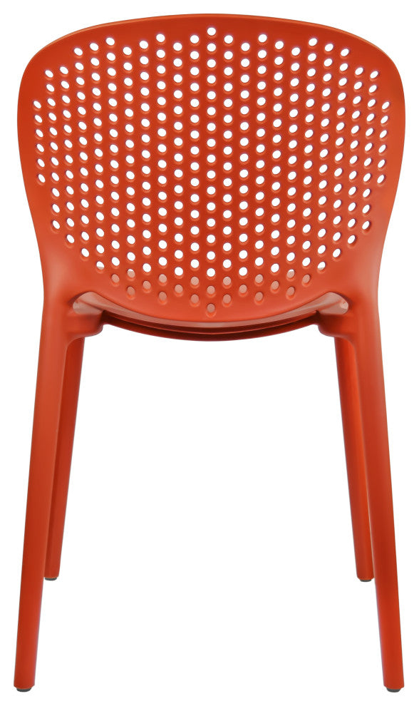 Stackable Plastic Armless Side Dining Chairs Fully Assembled Set of 2, Dark Orange