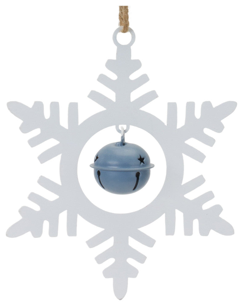 Metal Snowflake With Bell Ornament, Set of 12
