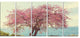 Pink Flowers on Lonely Tree, Landscape Canvas Art Print, 60"x28", 5 Panels