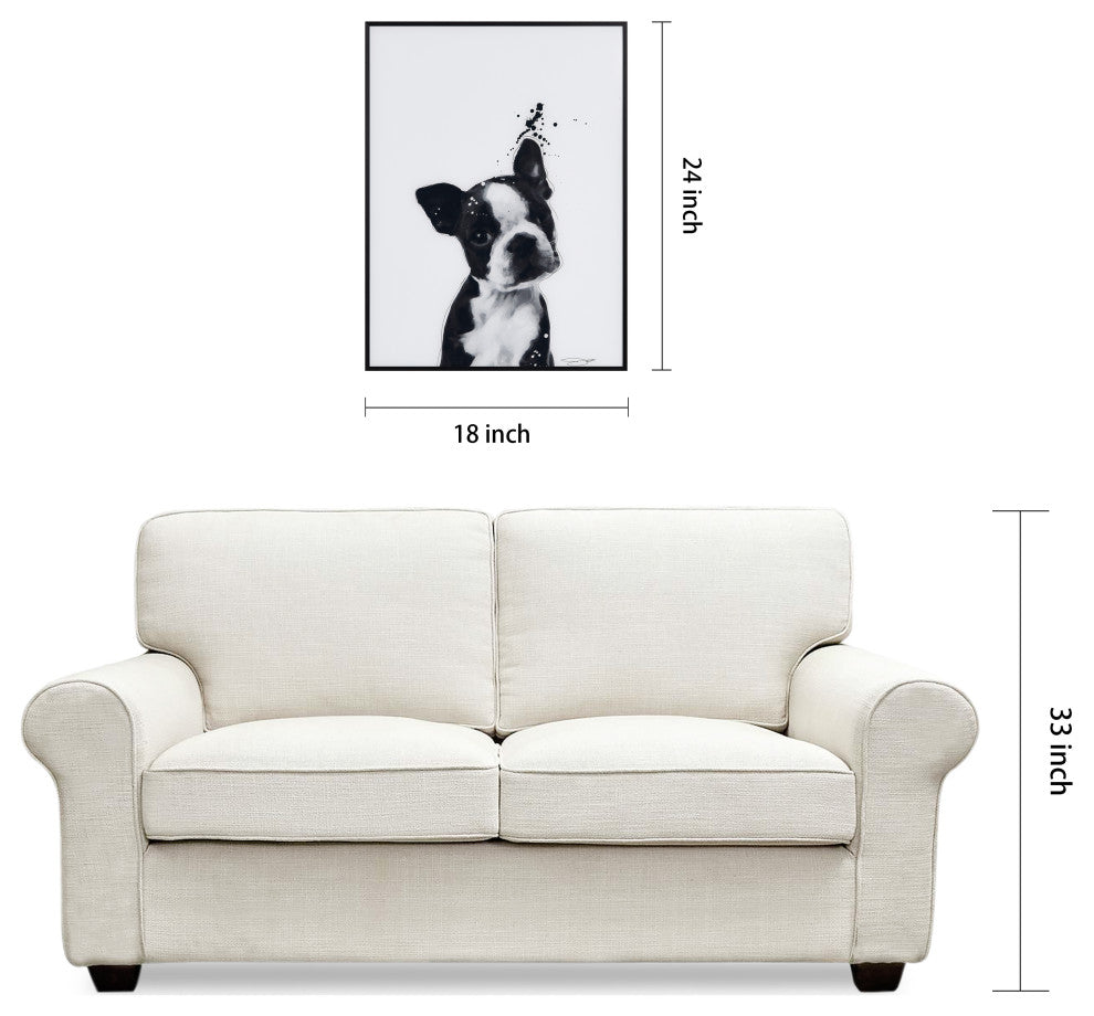 "Boston Terrier" Black and White Pet Art on Printed Glass with Anodized Frame