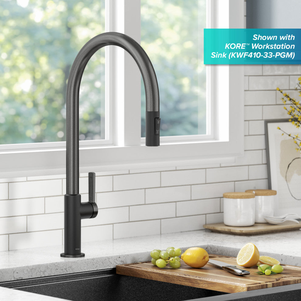 Oletto Pull-Down 1-Hole Kitchen Faucet, Matte Black/ Spot Free Black Stainless