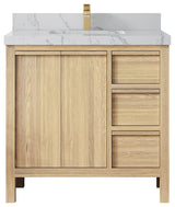 Elizabeth Oak 36" Center Sink Vanity, White 2" Venatino Quartz