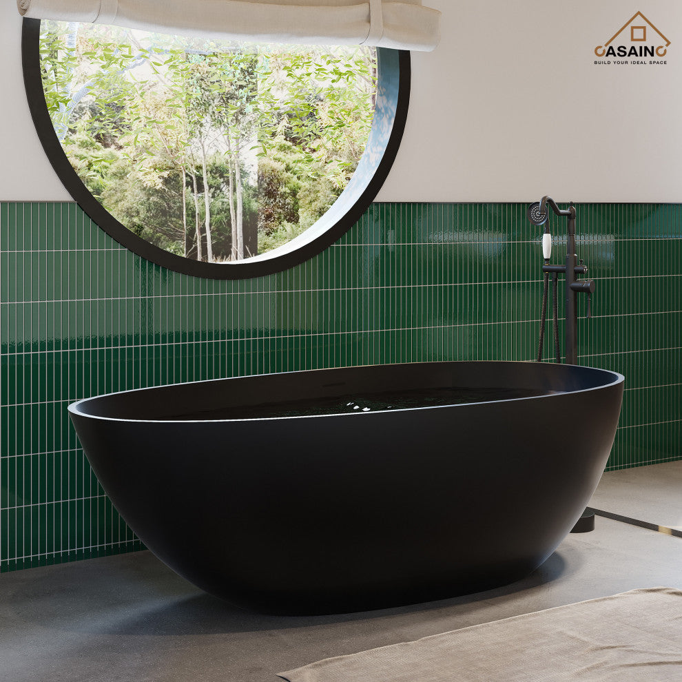 59in Solid Surface Freestanding Bathtub in Matte Black, Matte Black