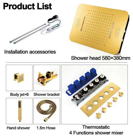Fontana Dijon Thermostatic Ceiling Mount Rainfall LED Musical Bathroom Shower