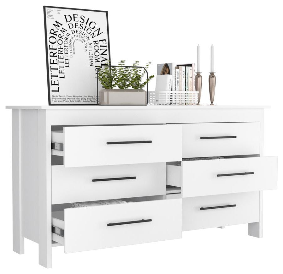DEPOT E-SHOP: Paris 6 Drawer Double Dresser, 4 Legs, Metal Hardware