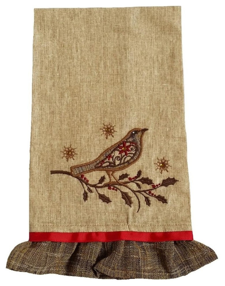 Bird On Twig Emboridery Tea Towel, 16"x22"