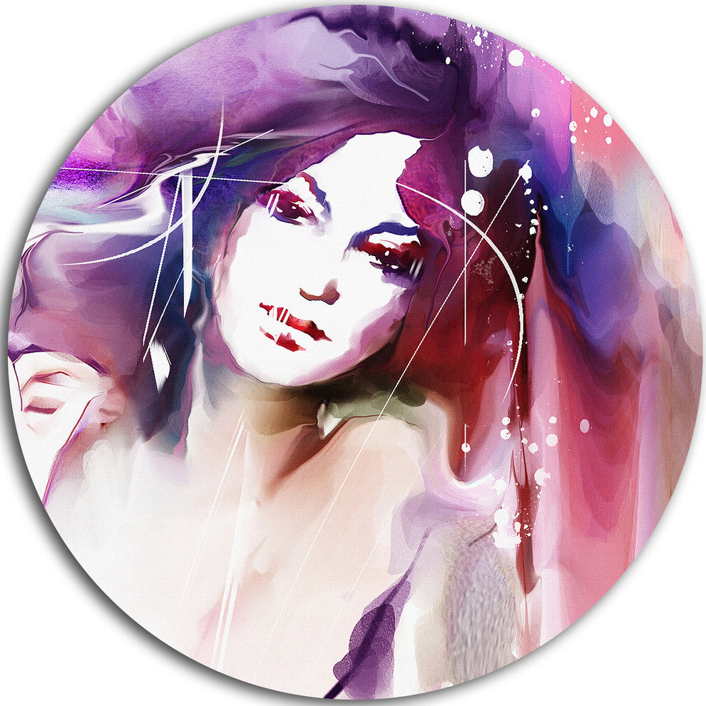 Woman With Wreath, Portrait Contemporary Disc Metal Artwork, 11"