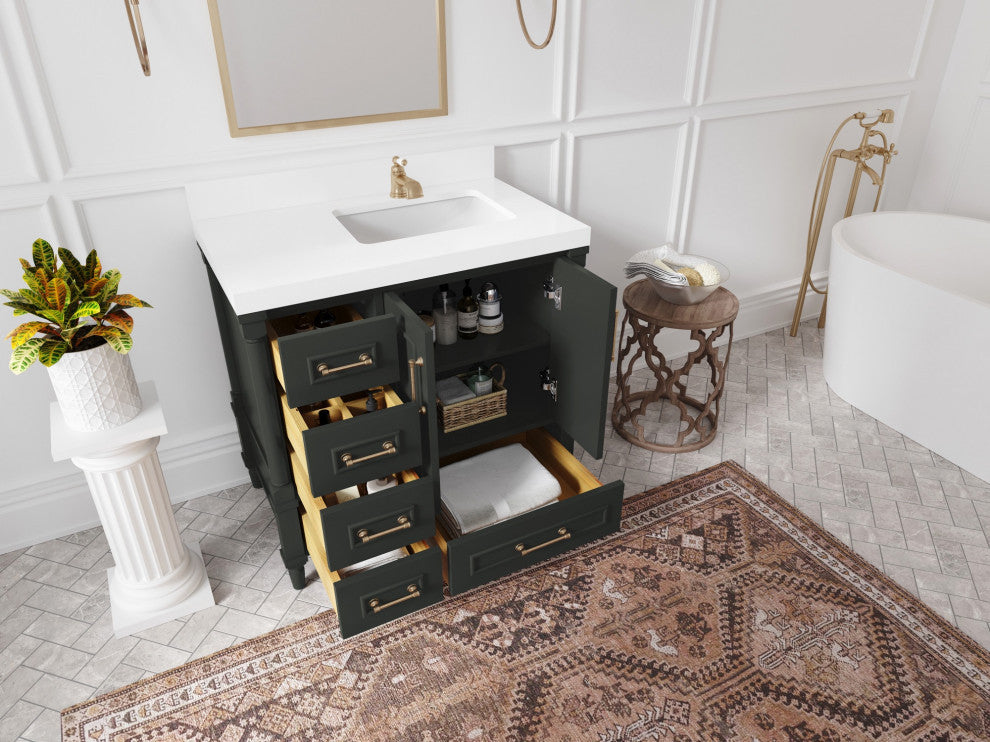 Aberdeen 36 Right Offset Bath Vanity in Black Top 2" Pearl Gray