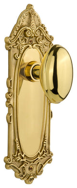 Double Victorian Plate With Homestead Knob, Unlacquered Brass