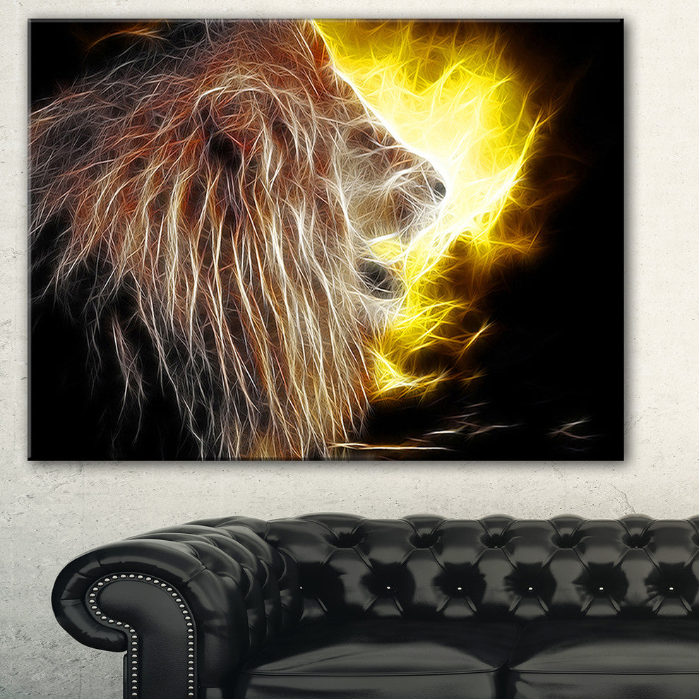 "Lion With Fire" Animal Digital Canvas Print, 32"x16"