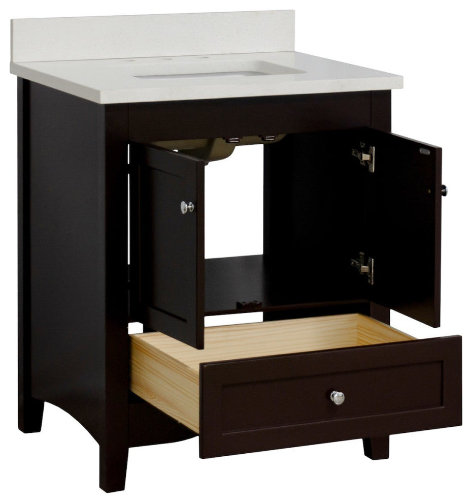 Abbey 30" Bathroom Vanity, Base: Chocolate, 30", Top: Quartz