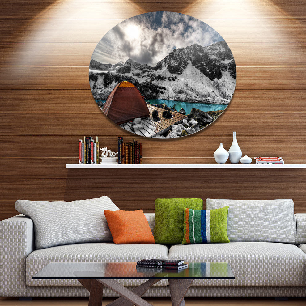 Campsite Above Turquoise Lake, Landscape Round Wall Art, 36"