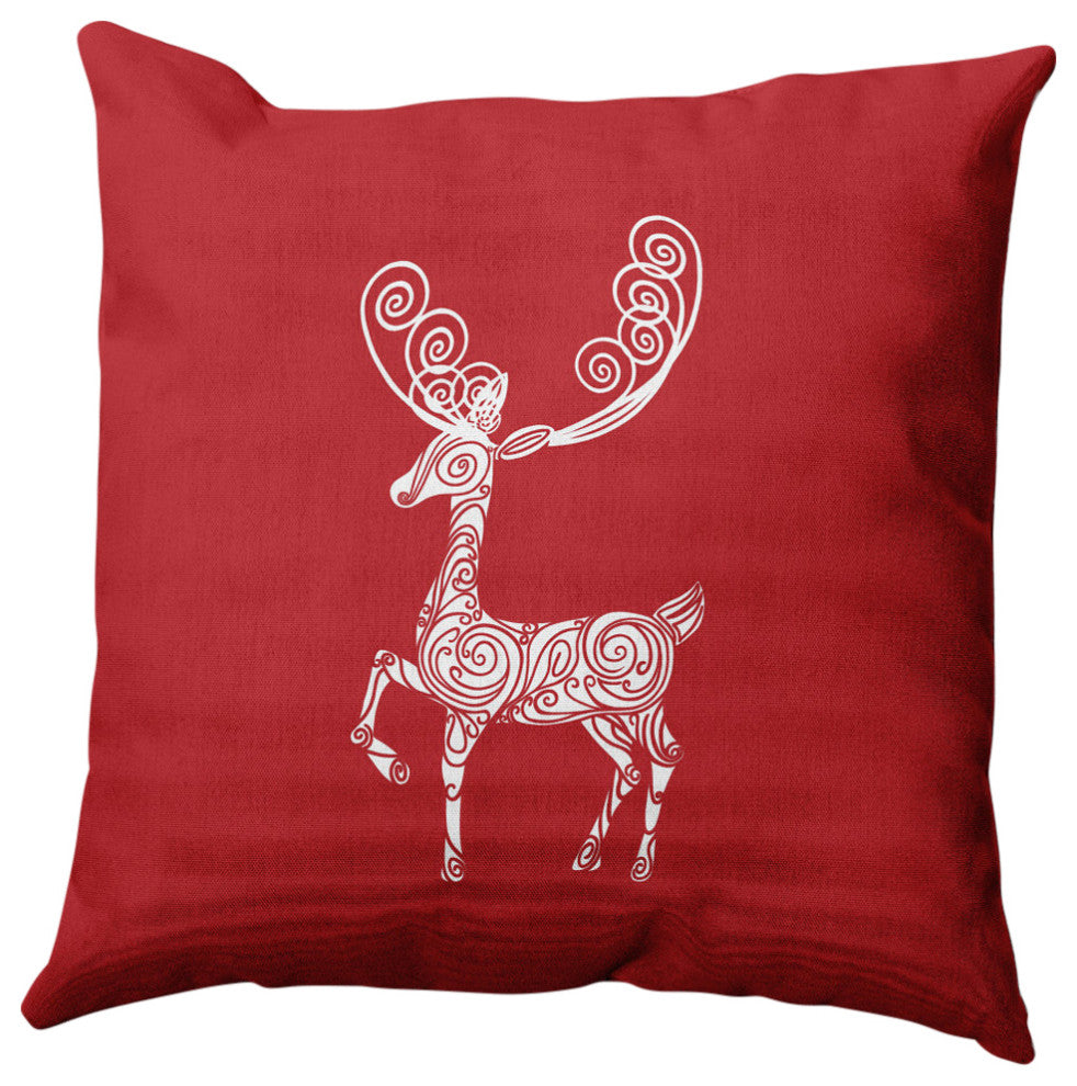 Fancy Holiday Reindeer Decorative Throw Pillow, Muted Red, 16"x16"