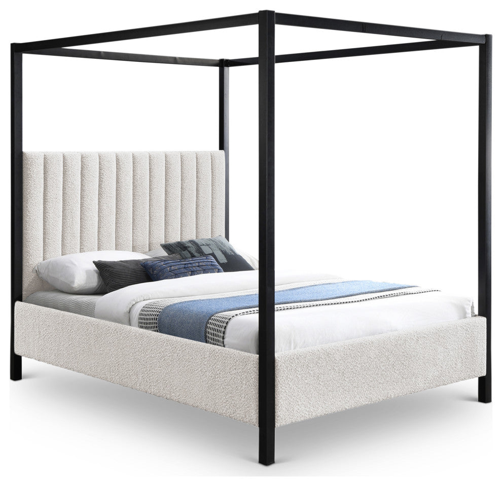 Kelly Boucle Fabric Upholstered Bed, Cream, King
