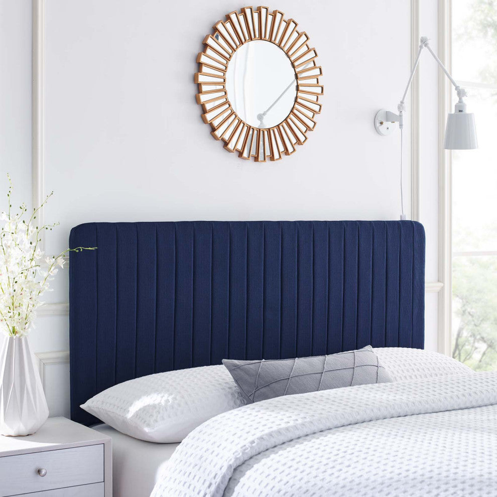 Tufted Headboard, Full Queen Size, Fabric, Dark Blue, Modern Contemporary
