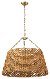 Farmhouse Painted Gold 6-Light Unique Hand Woven Oversize Pendant Light