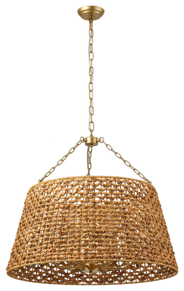 Farmhouse Painted Gold 6-Light Unique Hand Woven Oversize Pendant Light