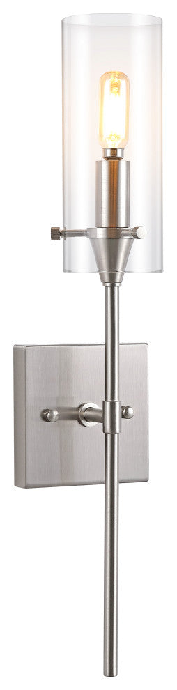 Cato 4.5" 1-Light Bohemian Farmhouse Iron/Glass LED Sconce, Nickel/Clear