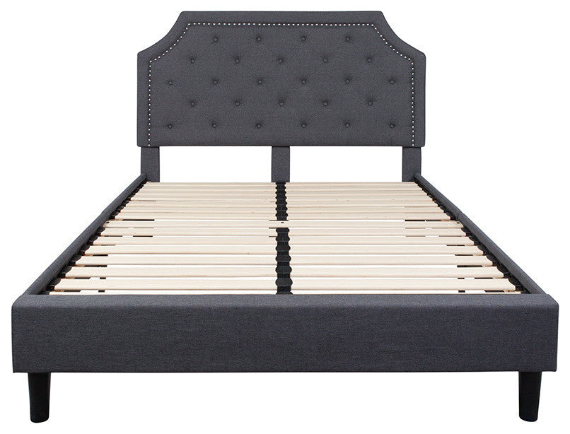 Queen Size Tufted Upholstered Platform Bed, Dark Gray Fabric