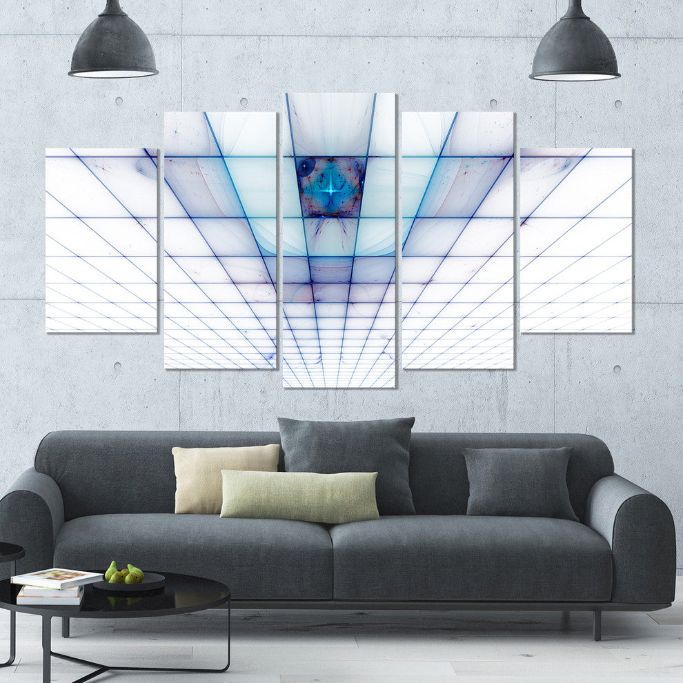 Light Blue Laser Protective Grids, Abstract Canvas Art Print, 60"x32", 5 Panels