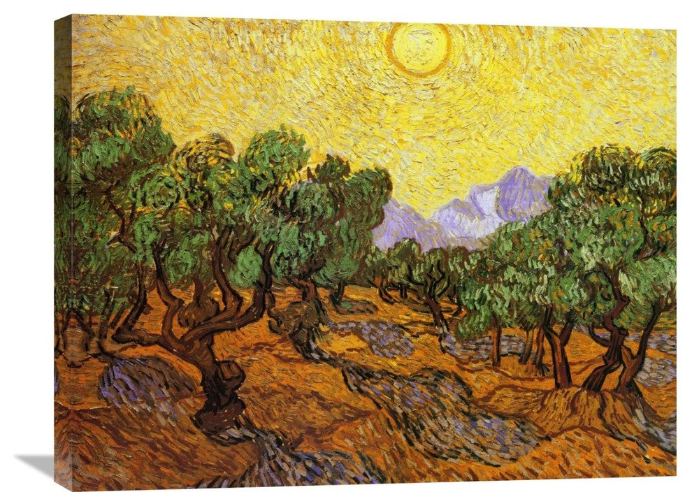"Olive Trees With Yellow Sky And Sun" Artwork, 30"x23"