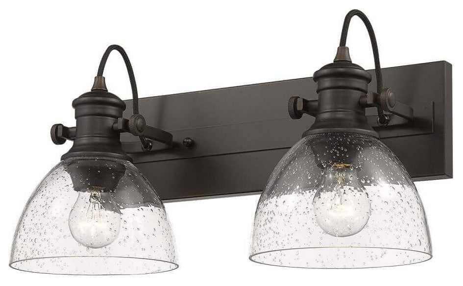 2 Light 18" Bath Vanity, Rubbed Bronze With Seeded Glass