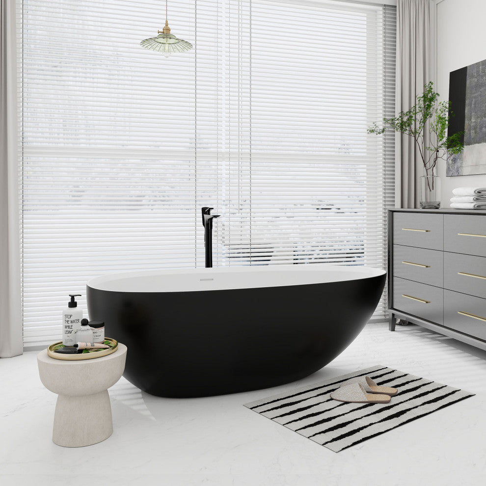 STAR&JANE Egg-shaped Stone Resin Matte Freestanding Bathtub, Black