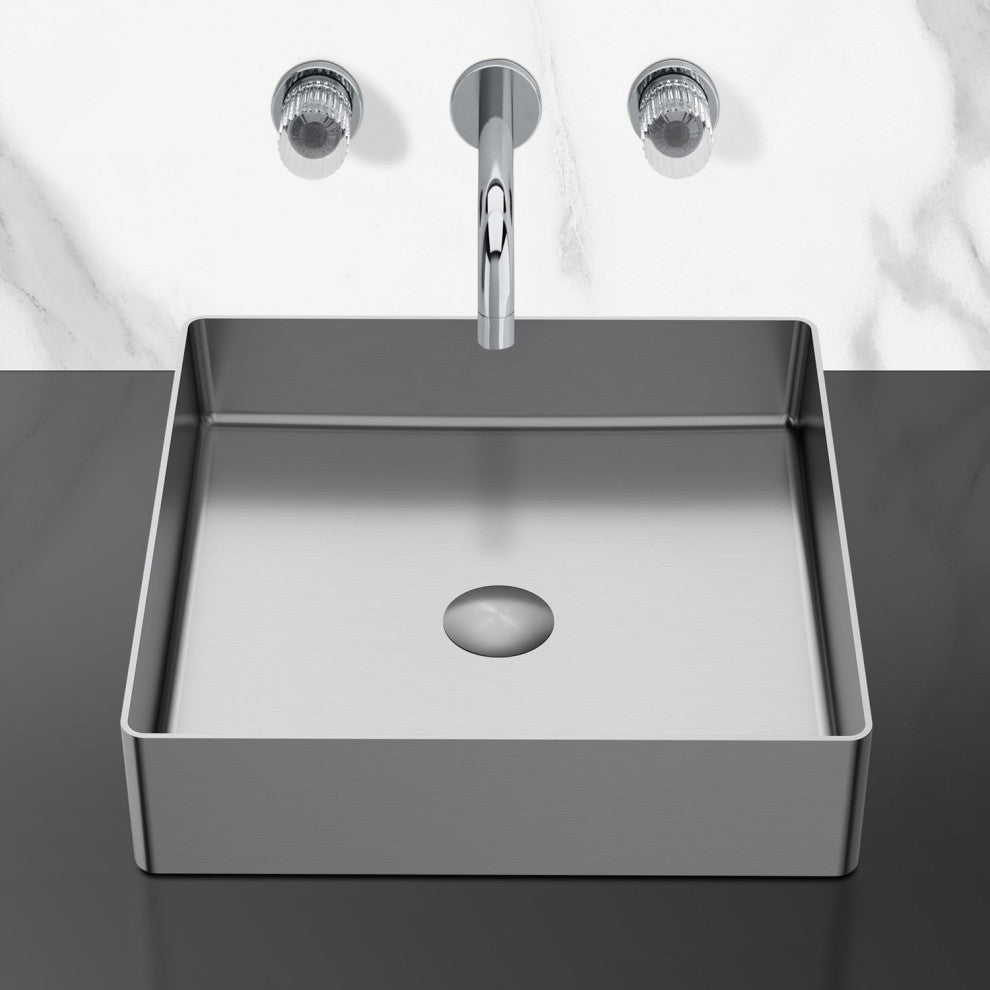 Enrica Modern Square Vessel Sink, Brushed Silver