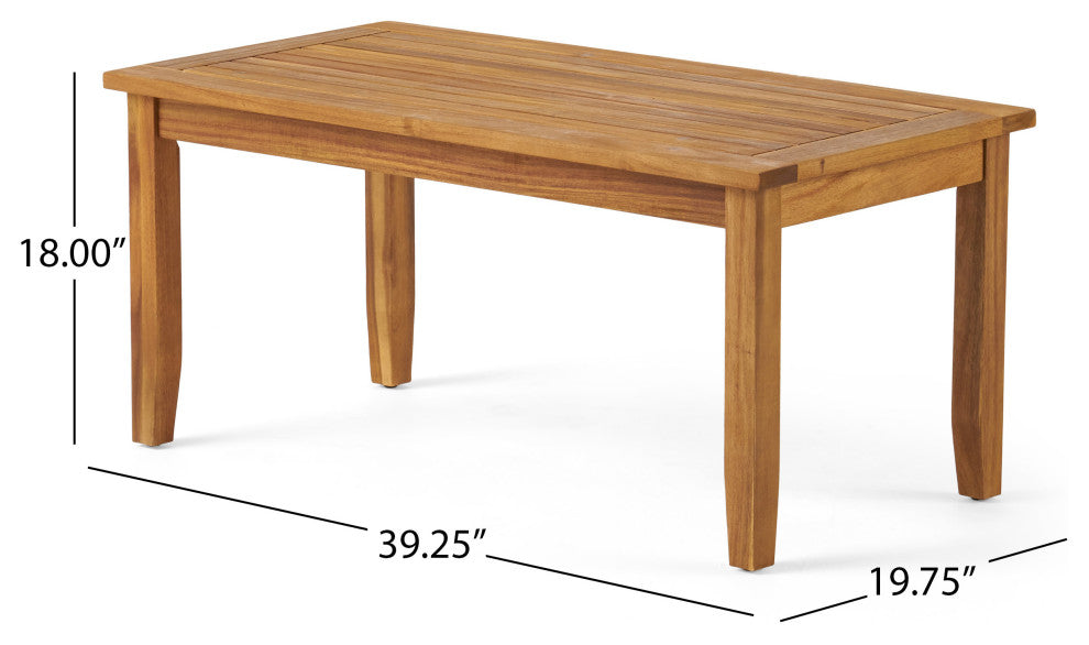 GDF Studio Keanu Outdoor Acacia Wood Loveseat and Coffee Table Set With Cushions, Beige