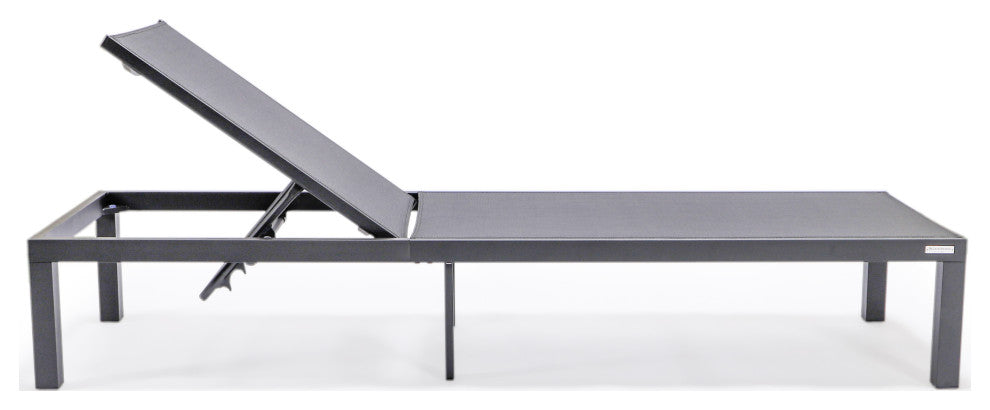 LeisureMod Marlin Patio Chaise Lounge Chair With Black Frame, Black