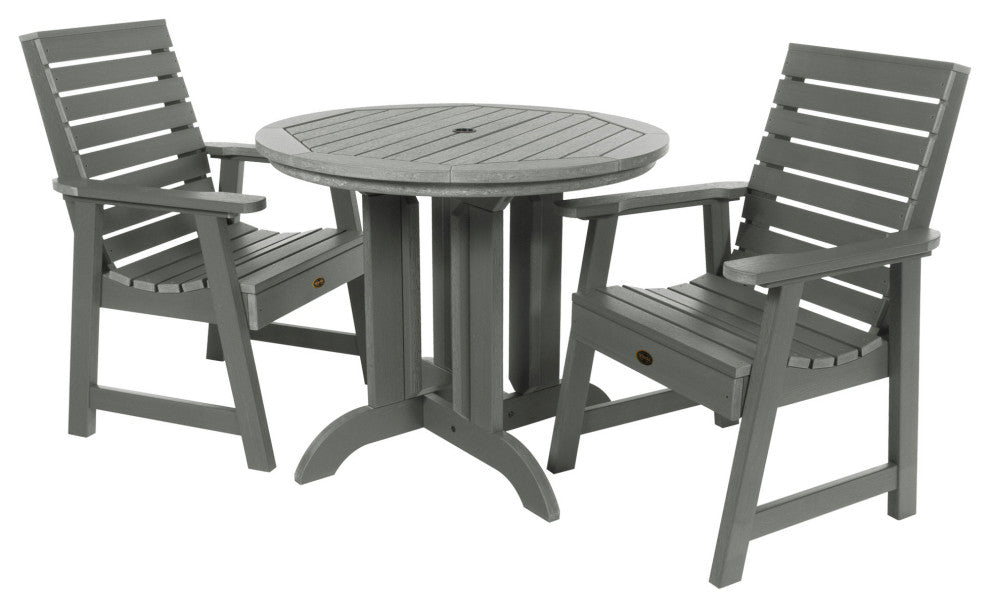Glennville 3-Piece Round Dining Set, Weathered Acorn, Coastal Teak