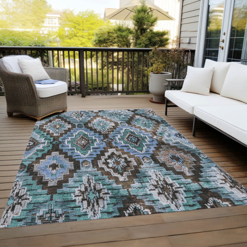 Machine Washable Indoor/Outdoor Chantille ACN1891 Brown 10' x 14' Rug