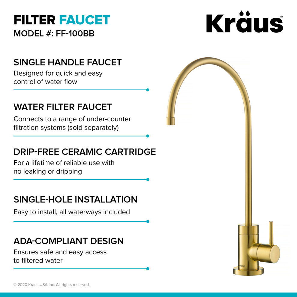 Oletto Pull-Down 1-Hole Kitchen Faucet, Brushed Brass, Water Dispenser Ff-100