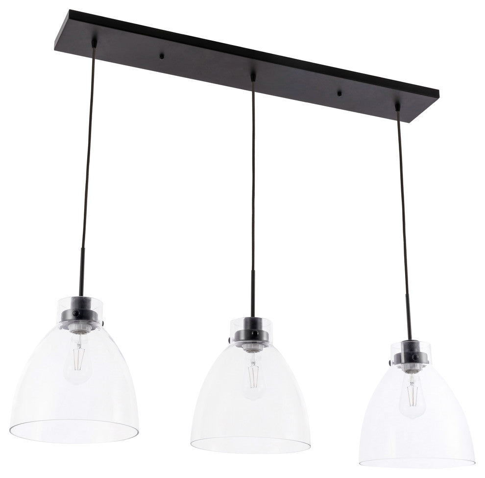 Black Finish And Clear Glass 3-Light Pendant