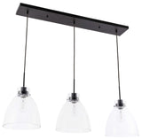 Black Finish And Clear Glass 3-Light Pendant