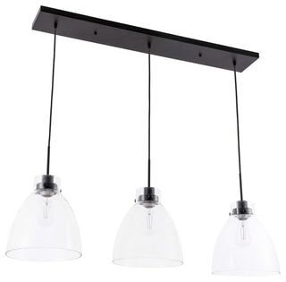 Black Finish And Clear Glass 3-Light Pendant