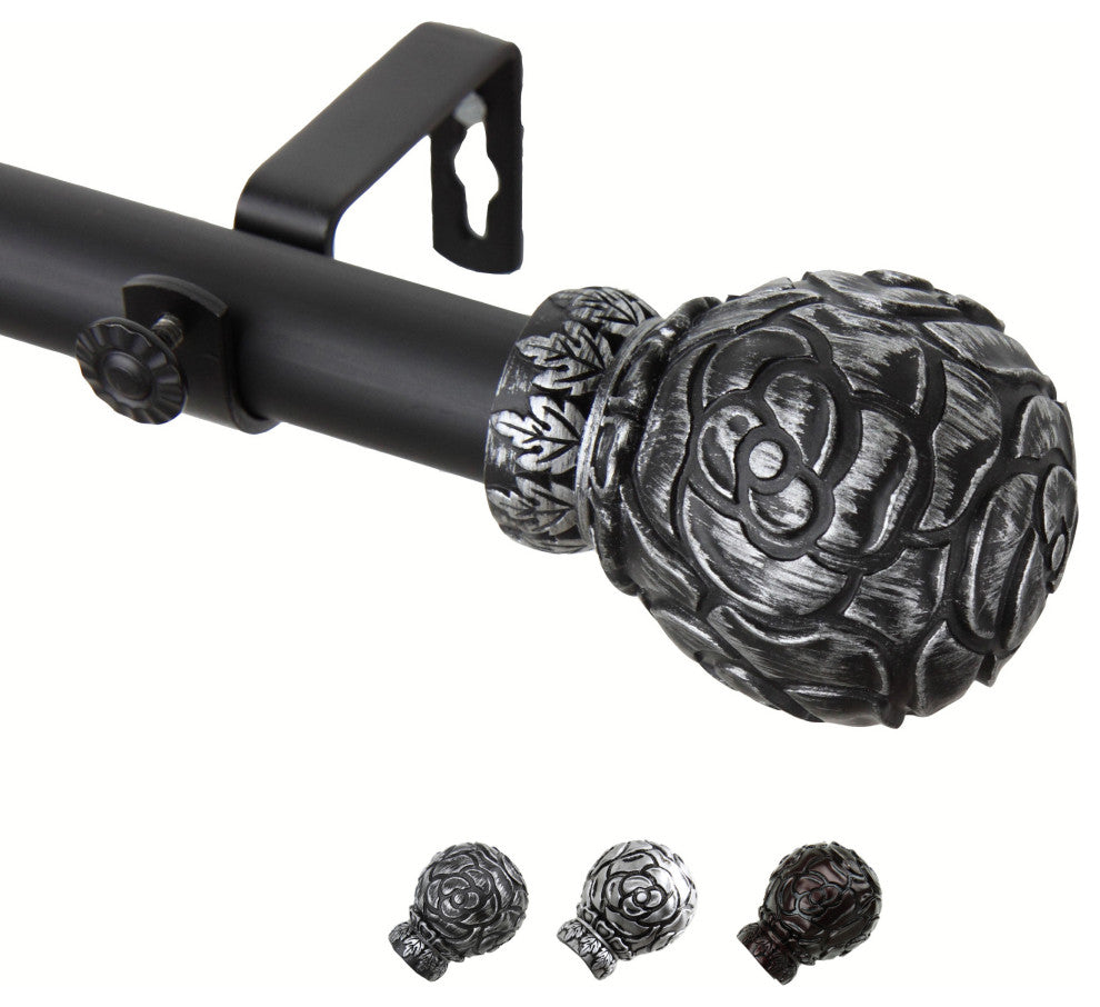 Davor 1" Curtain Rod, Black, 28-48"