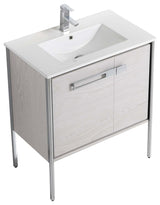 Oakville Bath Vanity, Ceramic Sink, Mild Grey Oak, 30 Inch, Chrome Hardware