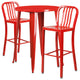 30'' Round Red Metal Indoor-Outdoor Bar Table Set-2 Vertical Slat Back Barstools