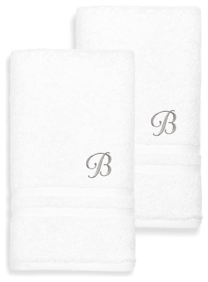 Denzi Hand Towels With Monogrammed Letter, Set of 2, B