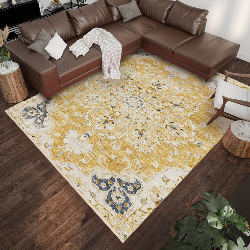 Indoor/Outdoor Marbella MB3 Gold Machine Washable 8' x 10' Rug