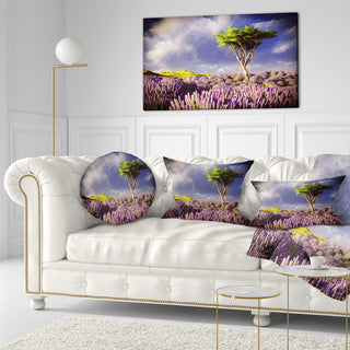 Green Tree in Lavender Field Modern Landscape Printed Throw Pillow, 12"x20"