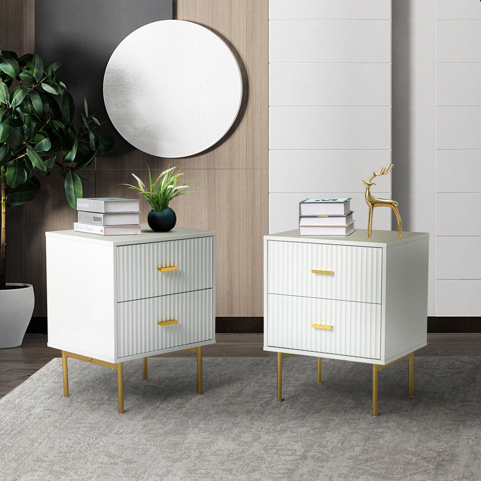 Contemporary Classic 2-Drawer Nightstand, Set of 2, White