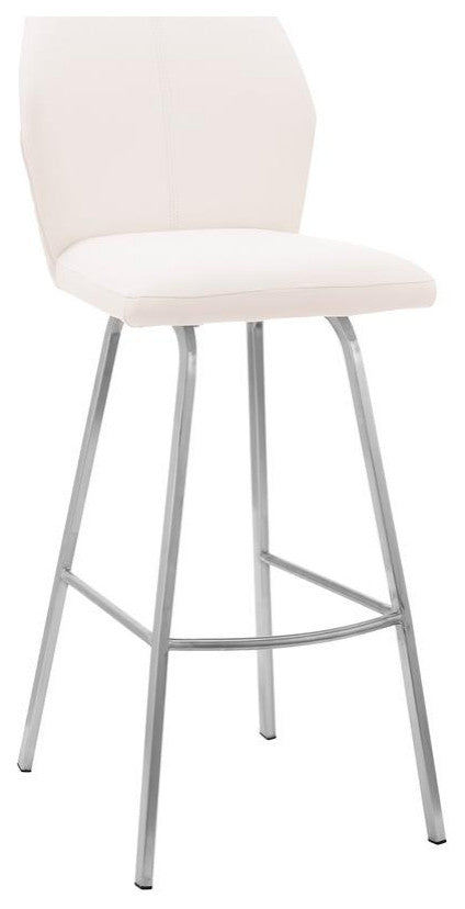 Tandy White Faux Leather and Brushed Stainless Steel 26" Counter Stool